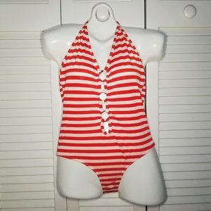 New Red & White Stripe One-Piece Swimsuit